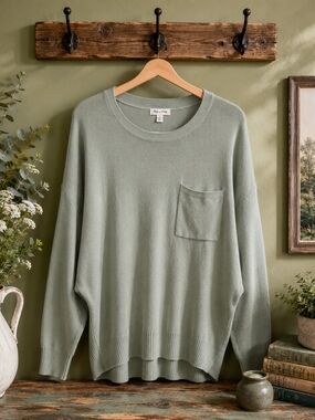Tea N Rose Sage Green Oversized Pocket Knit Sweater L - 26" PTP
